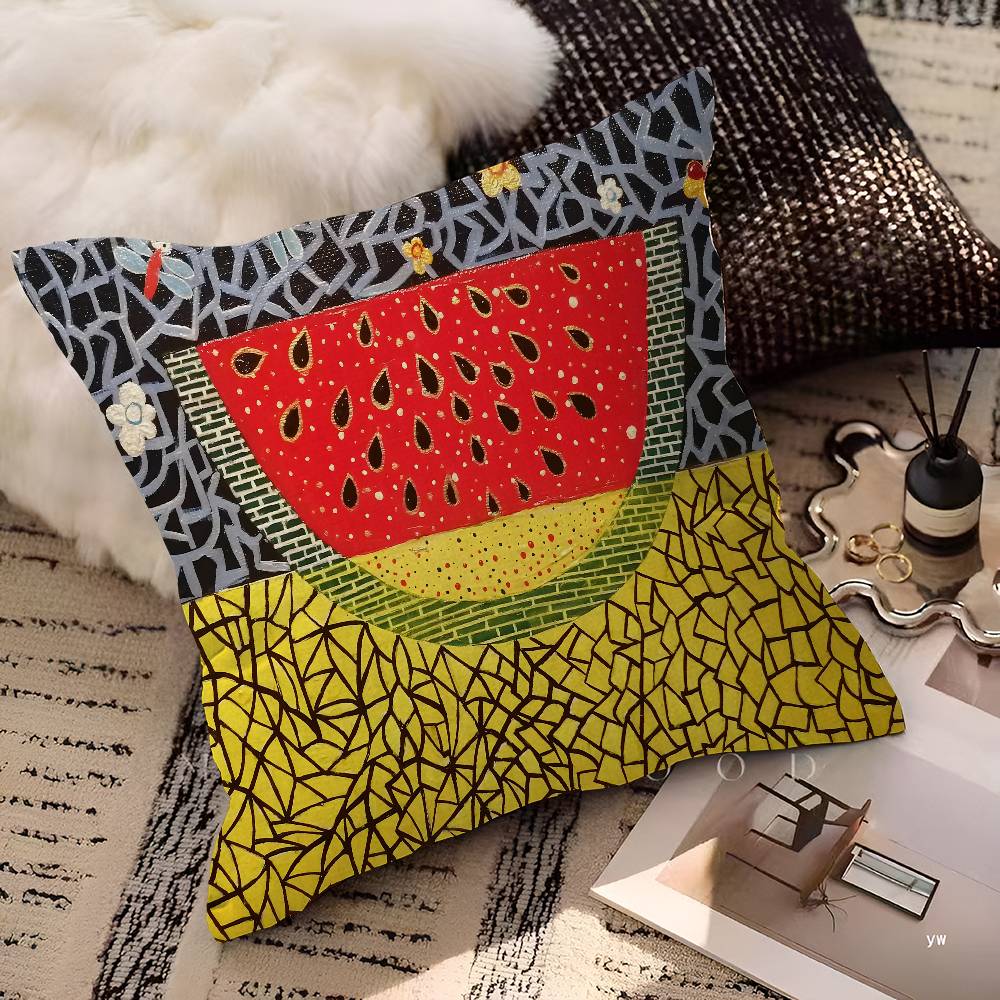 Yellow Dots Yayoi Kusama Pillow Covers Cartoon Sofa Decorative Home Double-Sided Printing Short Plush Cute Cushion Cover