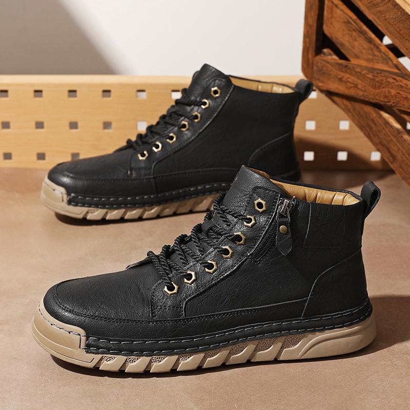 Large size men's shoes export hand-stitched high-top leather shoes men's Martin boots winter outdoor velvet boots