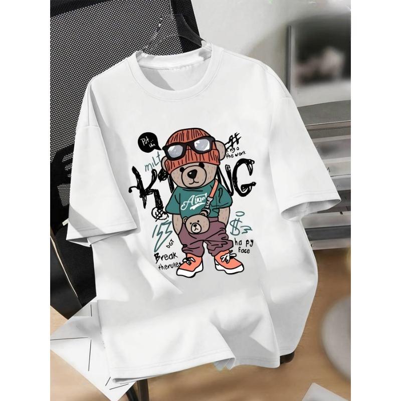 European sizes Boys' Cool Bear Print Short Sleeve T-Shirt - Outdoor Sports & Summer Casual Wear Tee Round Neck Shirt
