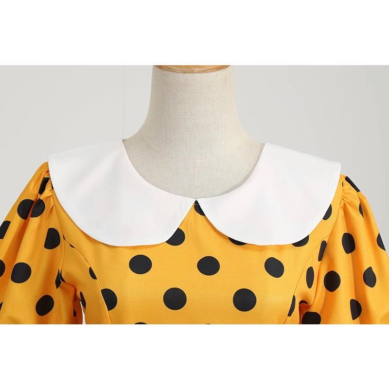 Collar Elegant Women Summer Dress Short Sleeve Dot Vintage Dress A Line Midi Party Sundress