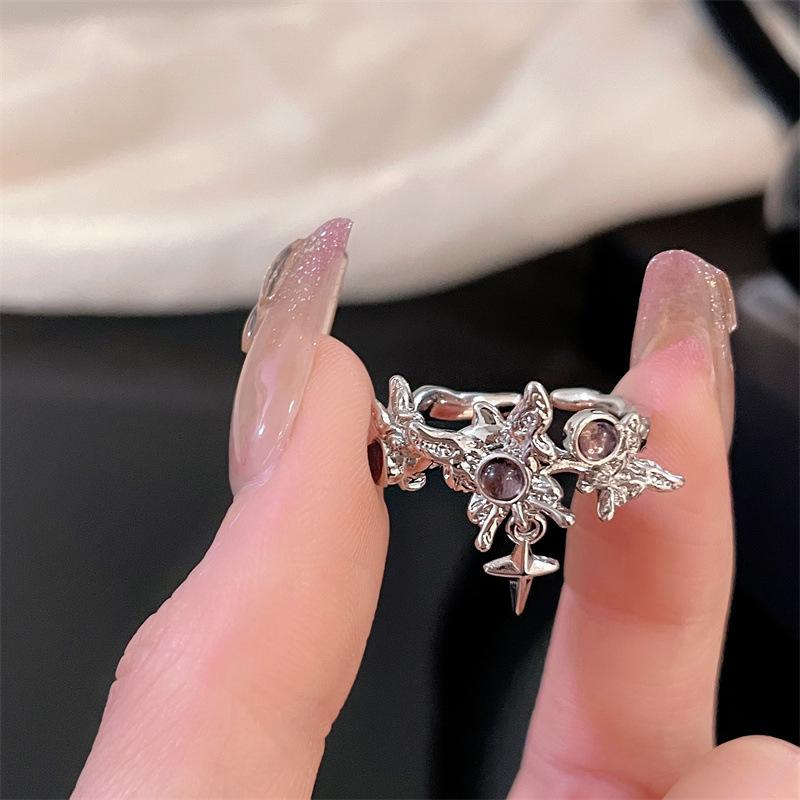 Folds Irregular Moonstone Butterfly Flowing Water Open Ring Hip Hop Tide Niche Design Street Personality Ring Woman