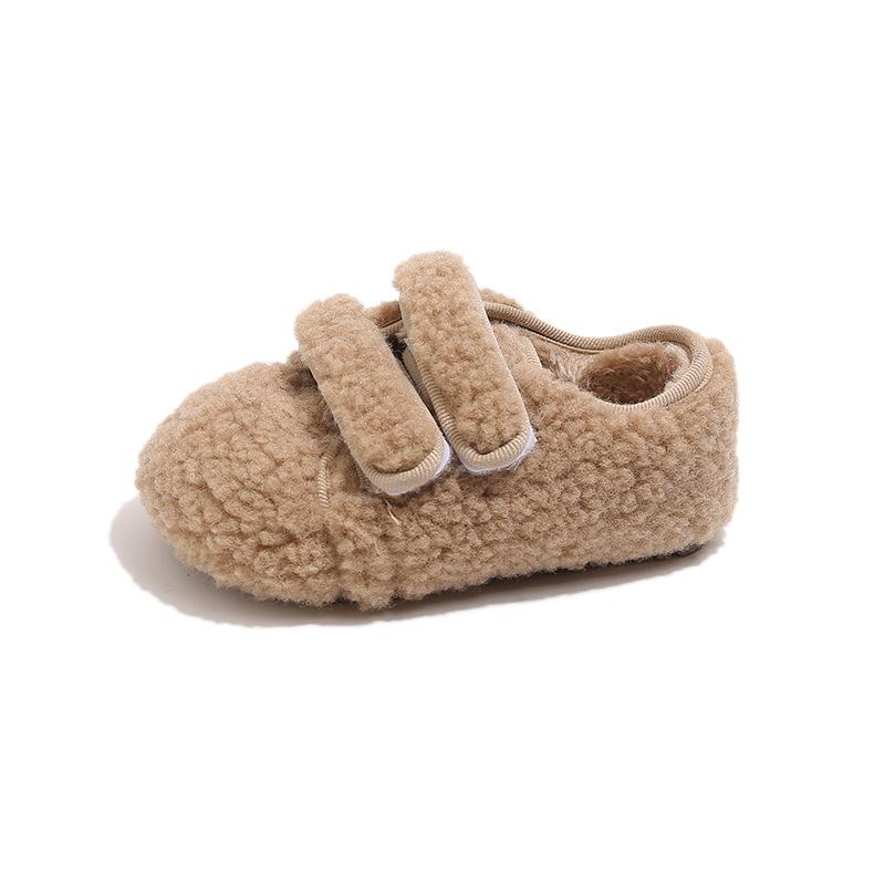 Children's Solid Color Furry Shoes, New Autumn/Winter Style, Cute Woolen Warm Shoes for Girls, Solid Color Fleece-Lined Cotton Shoes