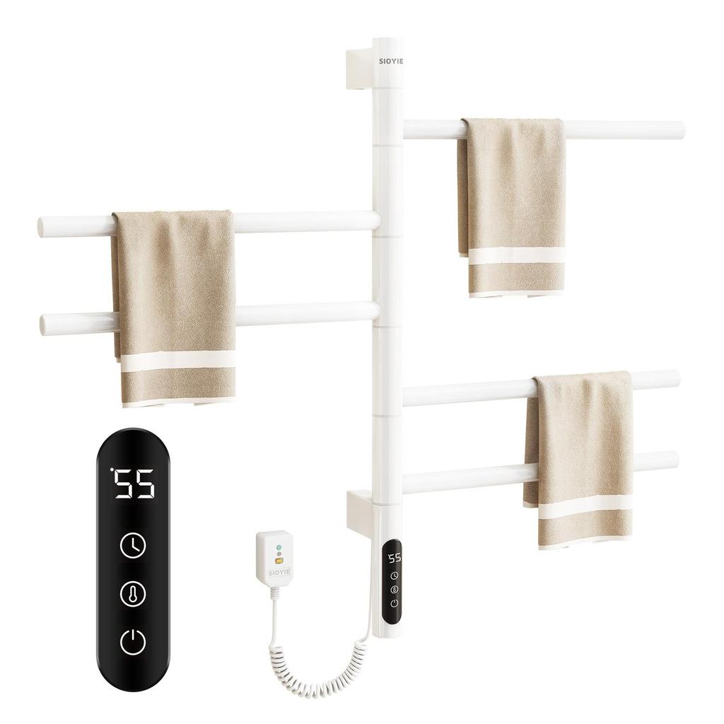 SIOYIE Electric Heated Towel Rack, Rotating Towel Warmer, Smart Bathroom Radiator, Plug-In/Hardwired Heater