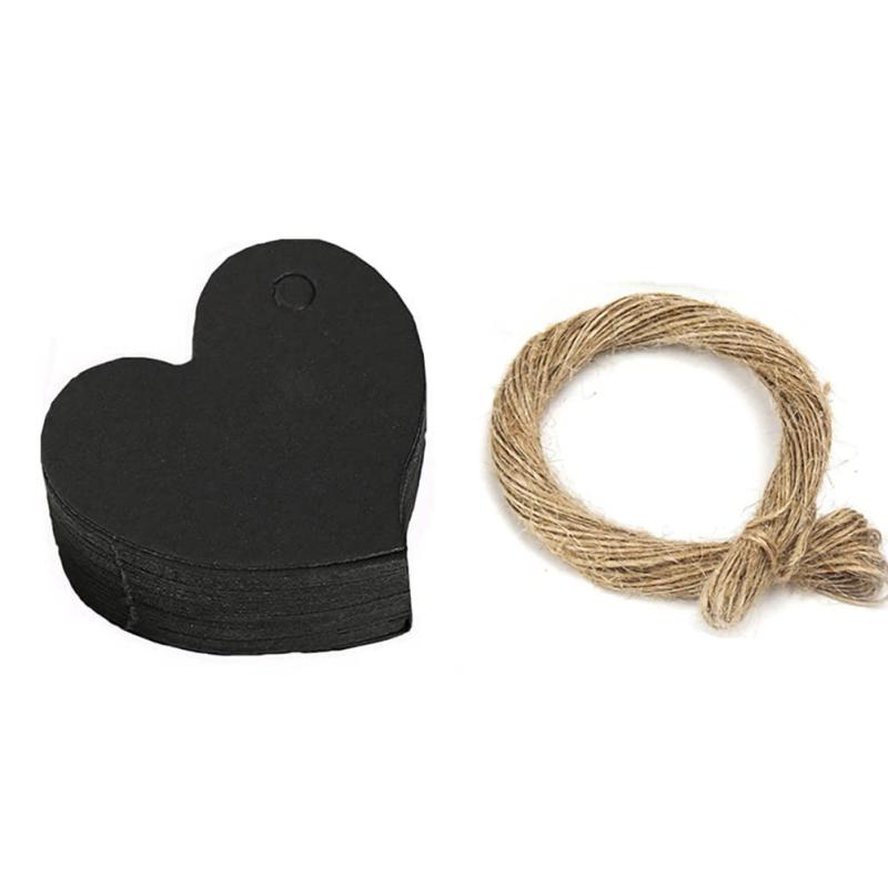 Heiß! 100 Stück Kraftanhänger in Liebesform, universelle, leere Etiketten zum Selbermachen mit 10 m Juteschnur für Hochzeit, Geburtstag