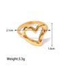 Stainless Steel Creative Waterproof 18k Gold Plated Heart Rings For Women Trendy Hammer Pattern Hollow Jewelry