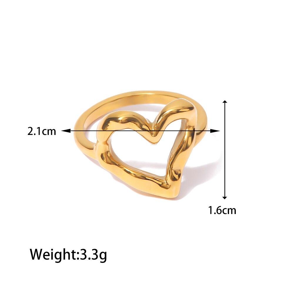Edelstahl Kreative Wasserdicht 18k Vergoldet Herz Ringe Für Frauen Trendy Hammer Muster Hohl Schmuck