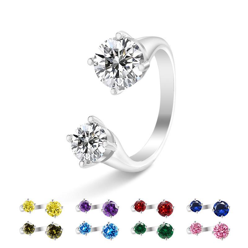 2026 Fashion Colored Treasure Women's Ring Double Diamond Eight Hearts Eight Arrows Plated S925 Silver High-end Jewelry