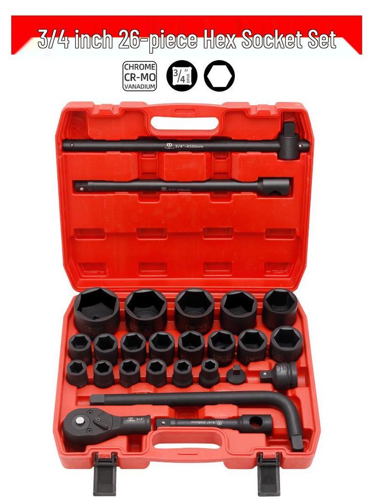 Heavy Duty 26-Piece 12-Point Socket Wrench Set for Auto Repair