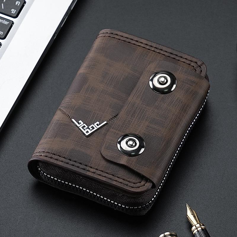 Short Coin Purse Compact Double Buckle Wallet Men'S Card Holder Stylish Pu Leather Wallet For Men'S Accessory Casual Use