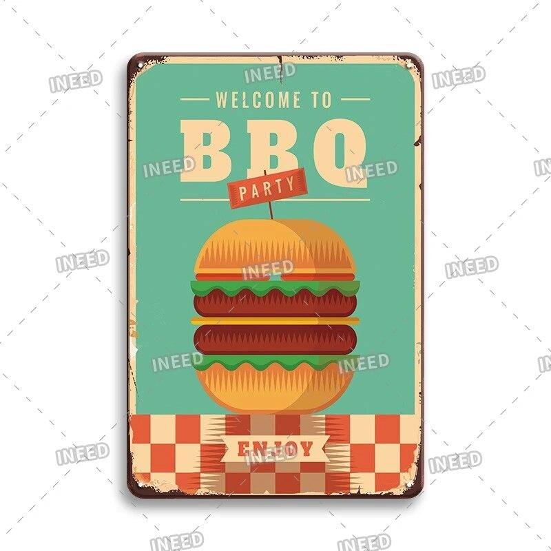 Burger Sign Best in Town 100% Beef BBQ Vintage Decor Hotdogs Kitchen Decorations Wall Plaque Retro Decor Vintage Food Sign
