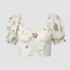 Street Backless Puff Sleeve Sexy Shirt Women with Steel Ring Fishbone Vintage Slim Fit Sexy Crop Tops for Women Print Elegant Blouses 24441