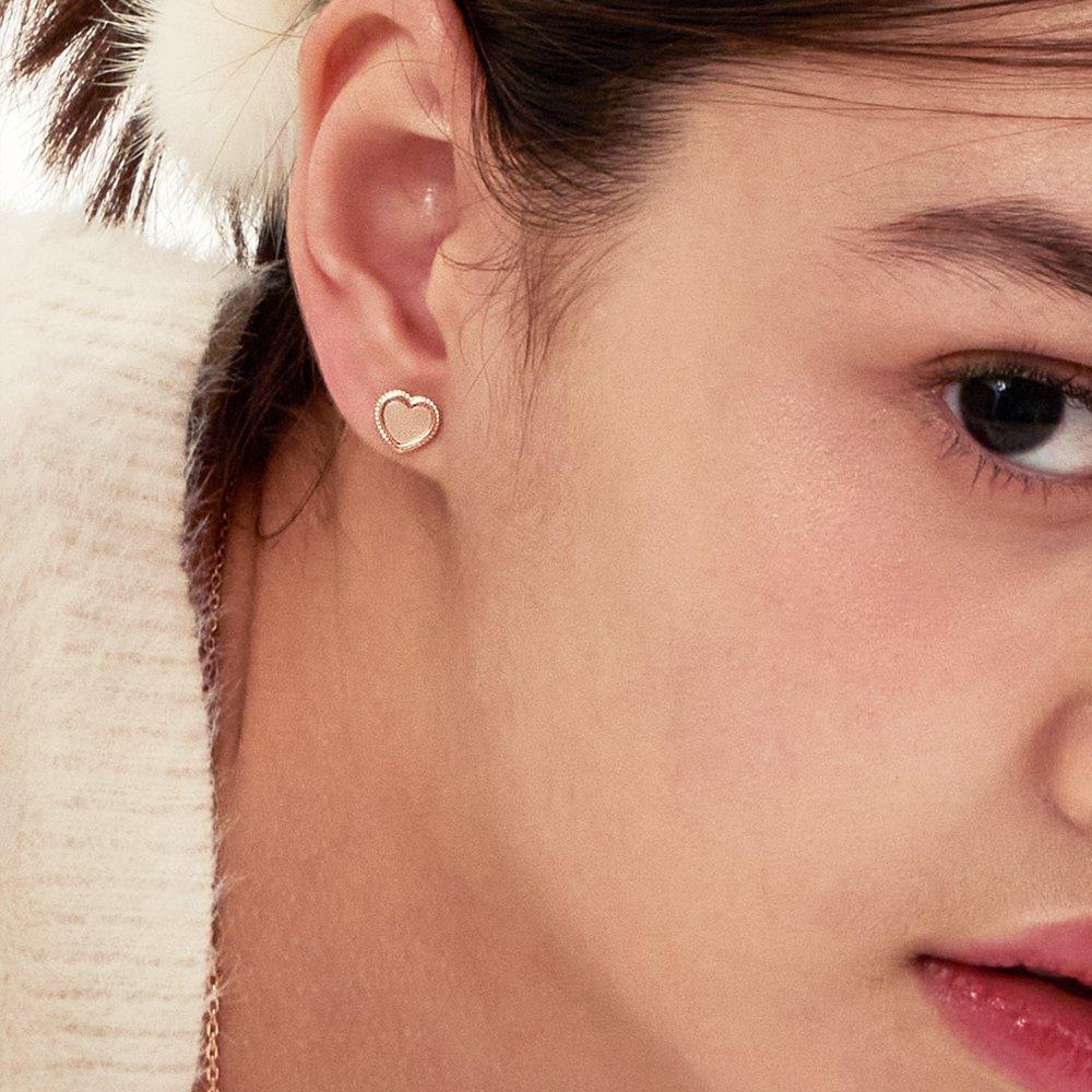 [Mother-of-pearl setting] [925 silver needle] Rosie Mini Heart Earrings / Rose Gold_Njmher01