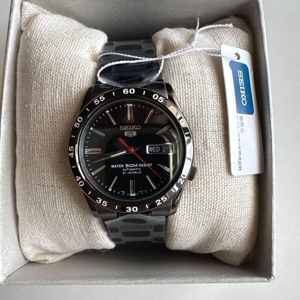 [Genuine Product] New Unused SEIKO5 Watch Men s Seiko 5 Automatic Day Date Waterproof Black