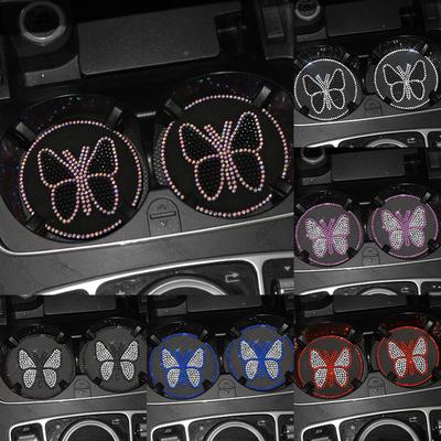 Auto Wasserbecher Untersetzer Halter Rutschfeste Schmetterling Diamant Strass Gummi Matte für Flaschenhalter Untersetzer Auto Anti-Rutsch Becherhalter
