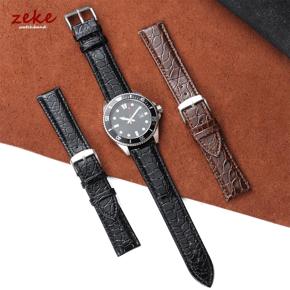 Handmade Crocodile Pattern Leather Strap Ultra Thin 12 14 16 18 19 20 22MM Black Brown for Men Women Genuine Leather Bracelets