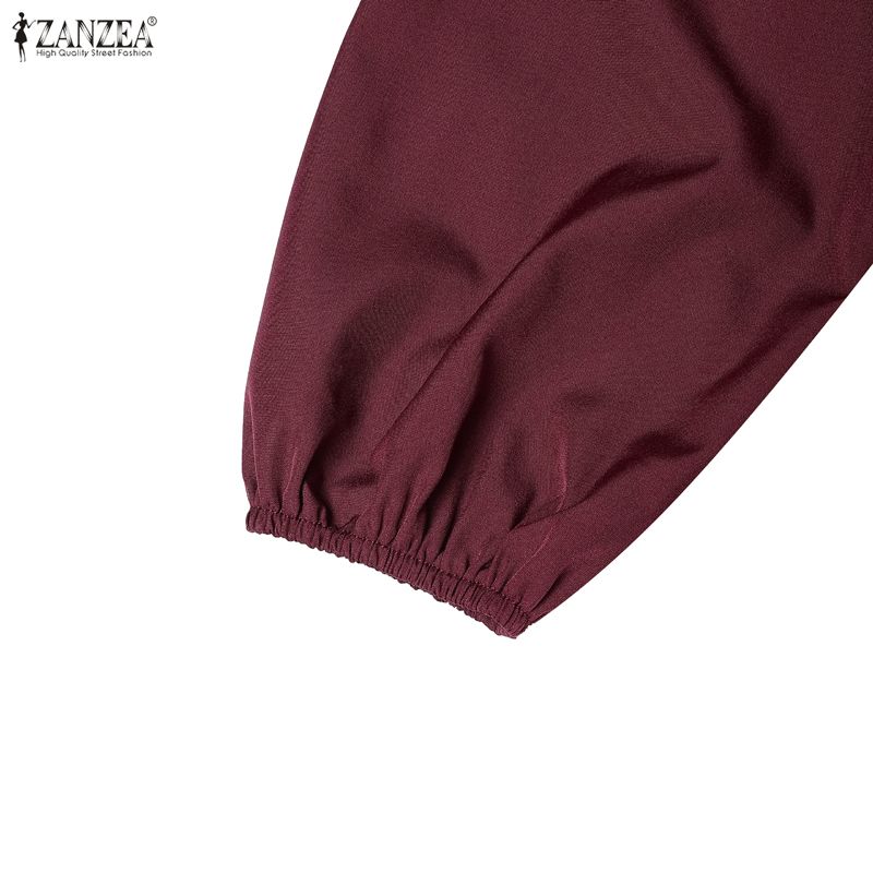 ZANZEA Women Casual Round Neck Solid Color Long Sleeve Loose Long Dress