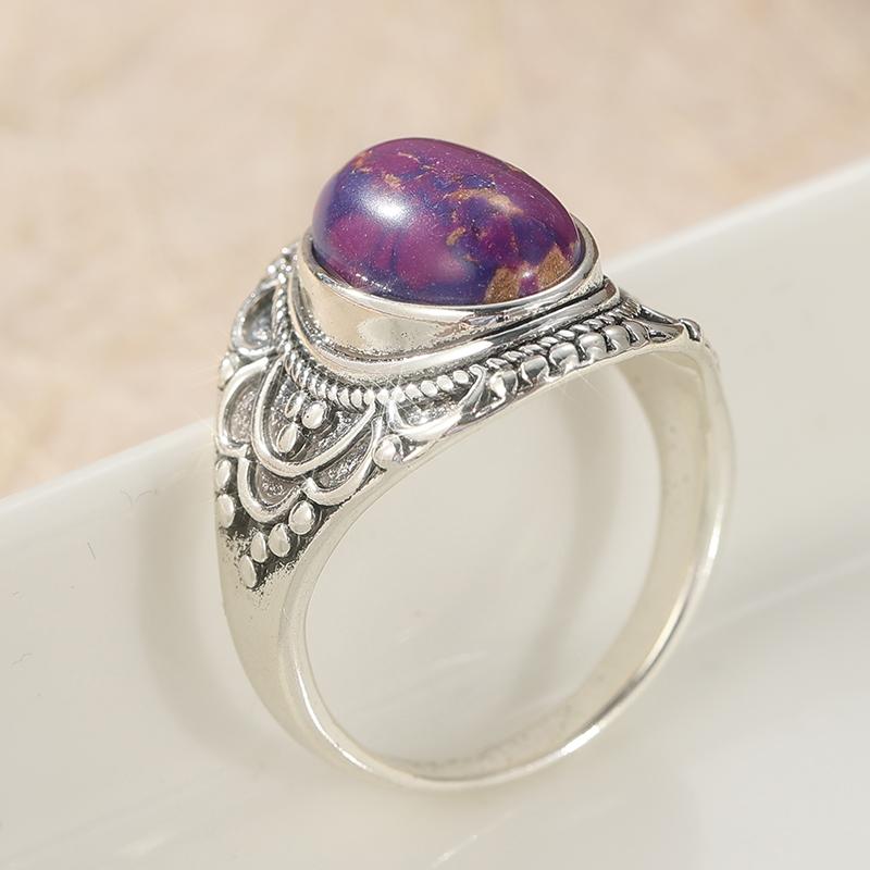 Ethnic CopperColor Inlaid Imitation of Purple Lapis Lazuli Women's Ring Geometry Daily Wear Party Jewelry