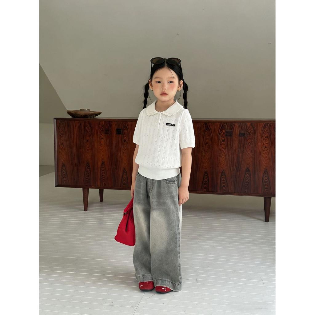 Girls Summer Hollow Knit Polo Shirt Short Sleeve T-Shirt Baby Stylish Casual Top