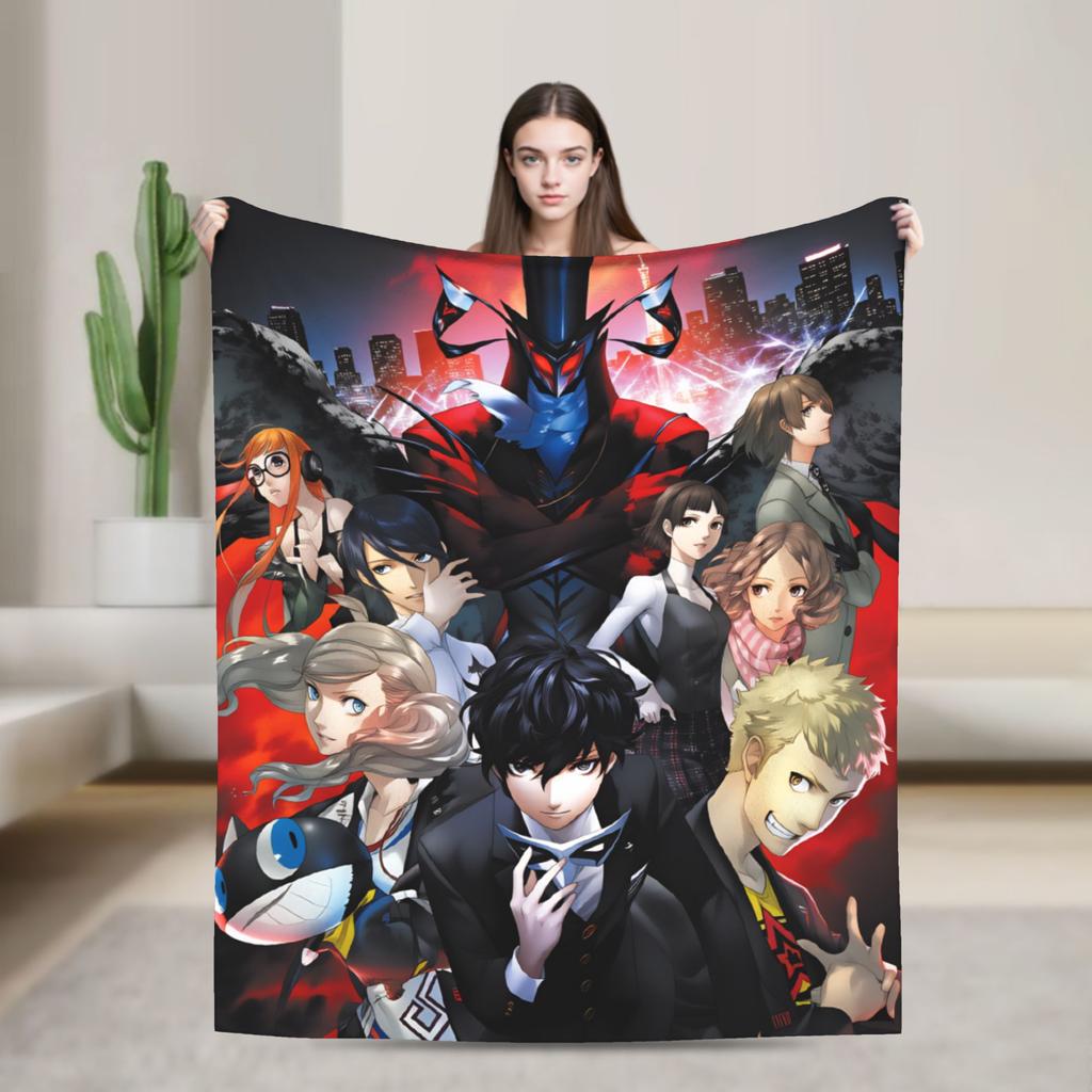 Soft Warm Blanket Picnic Animated Game P- Persona 5 Bedding Throws Flannel Bedspread For Couch Chair Aesthetic Sofa Bed Cover