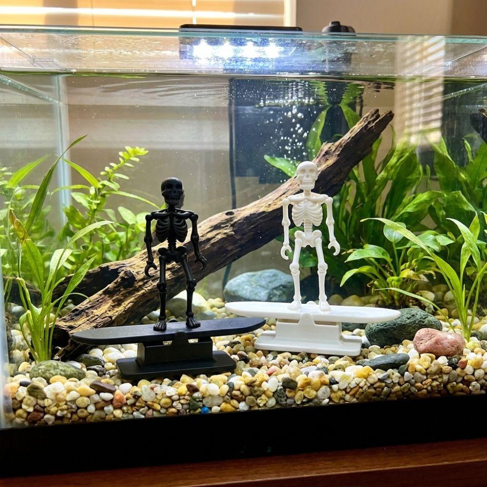 Air Pump Powered Surfing Dancing Skeleton Aquarium Bubbler Fish Landscaping