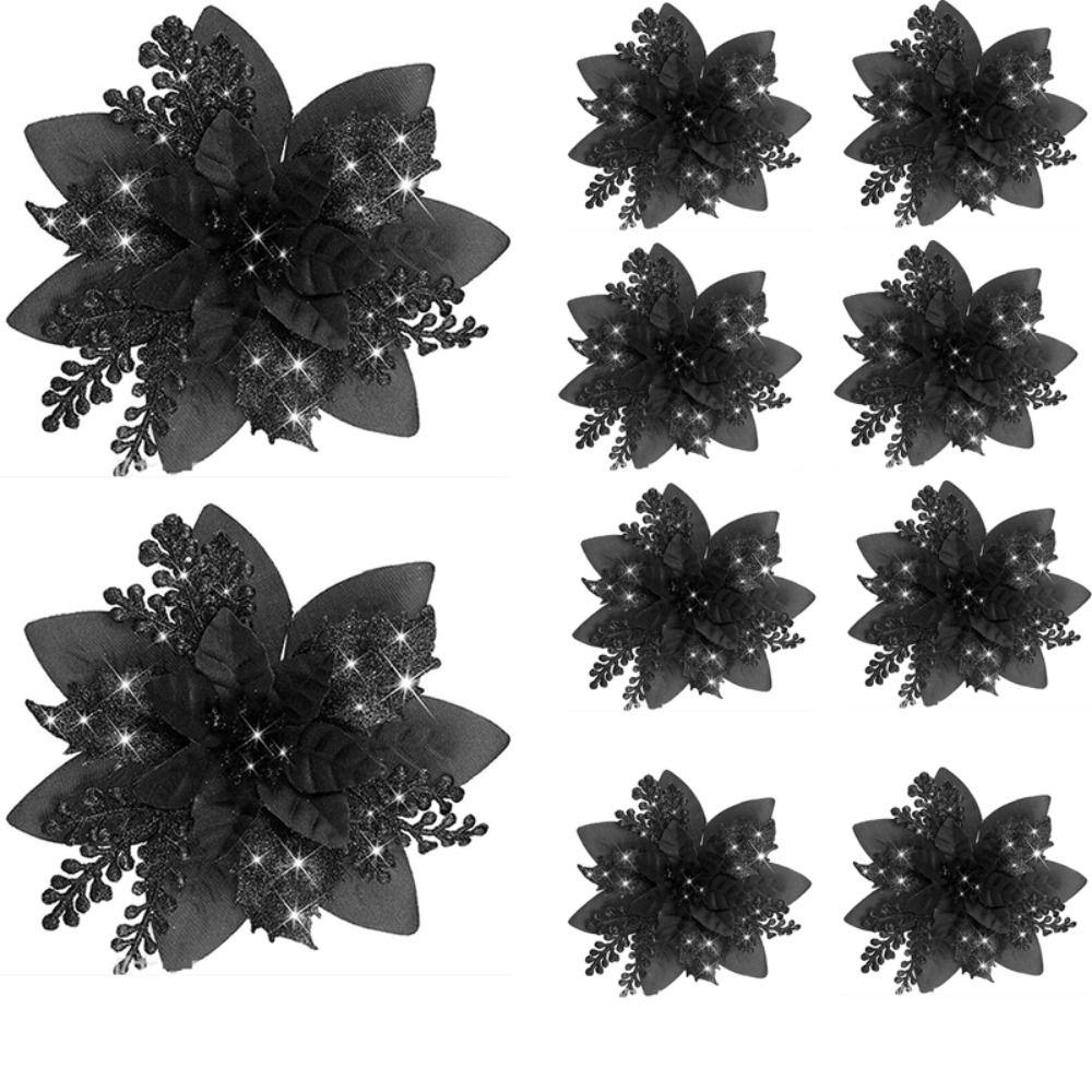 8pcs Gold/Silve Christmas Tree Flowers Pink/Blue Poinsettia Flowers Gift Party Decoration  Christmas