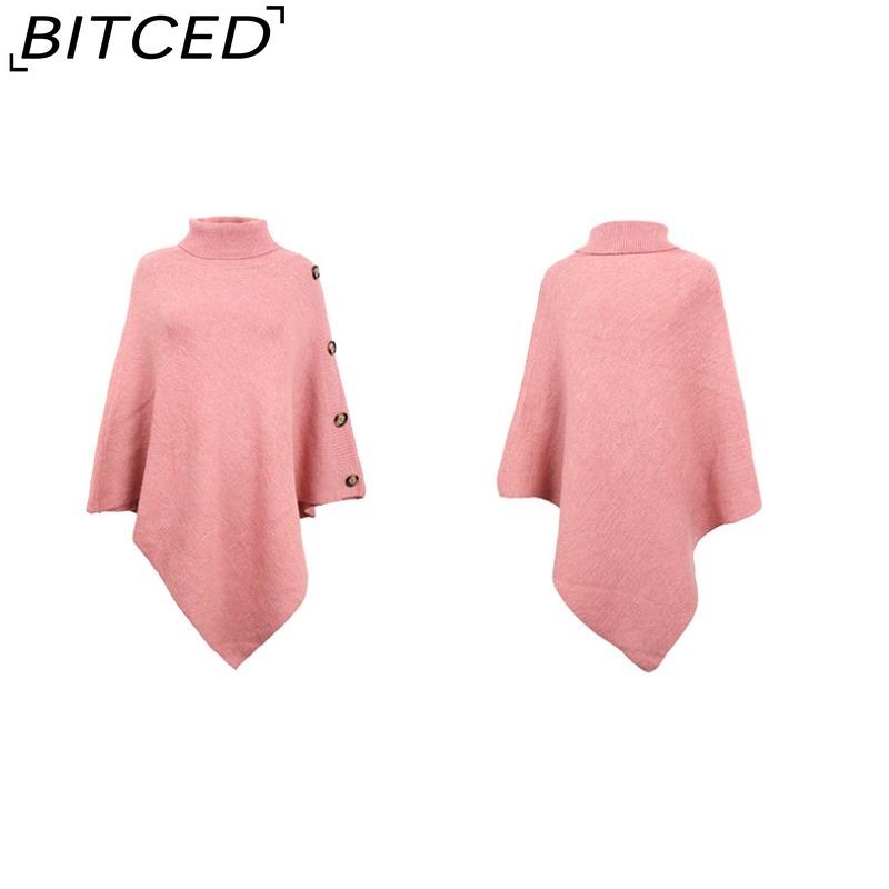 BITCED Autumn/Winter Women's Shawl Cape Sweater Solid-Colour High-Neck Knitted Cardigan