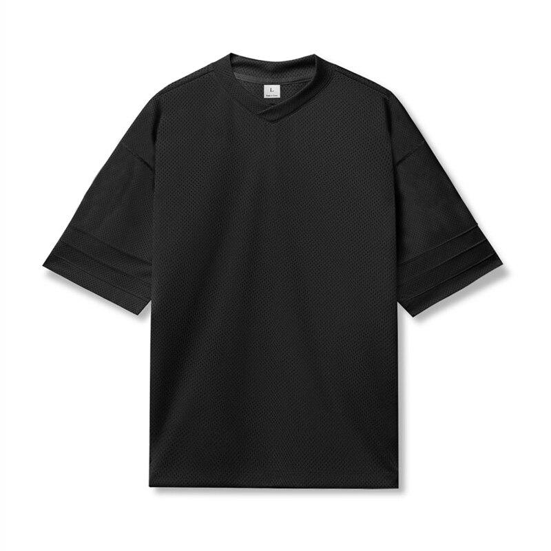 Do The Work  Oversized V Neck Mens Street Hip Hop Loose Dropped Shoulder Summer Gym Plain Mesh Fitness Bodybuilding Half Sleeve T Shirt