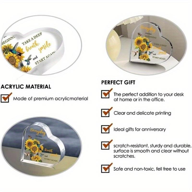 Mom/Bestie Gift: Sunflower Acrylic Plaque (Heart) – Christian Flower Bird Sign – Motivational Home/Table Decor.