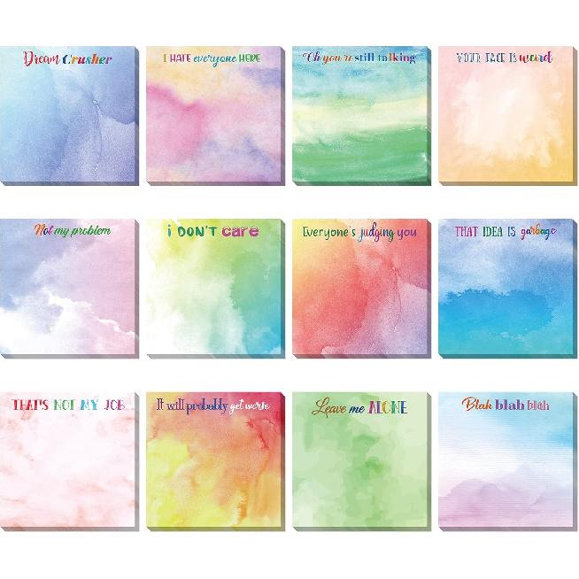 12 Pieces Funny Sticky Notes with Saying for Office Work Snarky Note Pads Sucks Complaining Quotes Vibrant Negative Passive Office Notepads Memo Pad