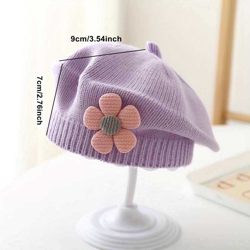 1pc Stretchy Knitted Beret Hat for 0-2 Years - Soft Warm Winter Hat with Floral Embellishment, Foldable Christmas Holiday Outfit