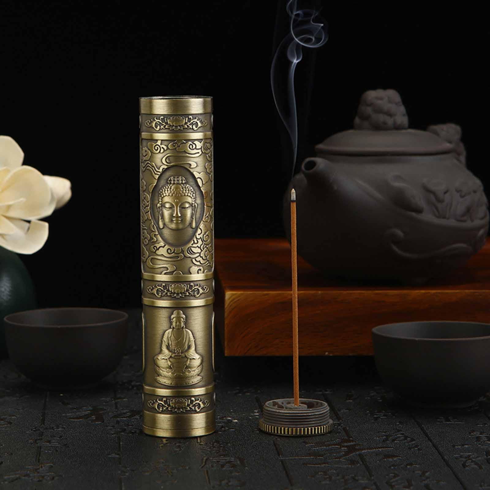 

Storage Box Burner Sticks Holder,Organizer Tube Container Case for Bedroom Bronze Buddha