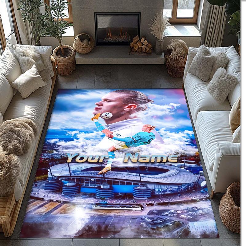 Erling Haaland Printed Crystal Velvet Rug Non‑Slip Crystal Velvet Carpet For Sofa Bedroom Indoor Home Decoration