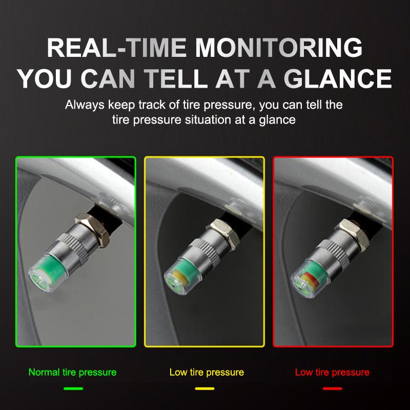 4Pcs/Set Car Tire Pressure Indicator Gauge Alert Monitoring Valve Cap Sensor External Detection Monitoring Alert Diy Accessory