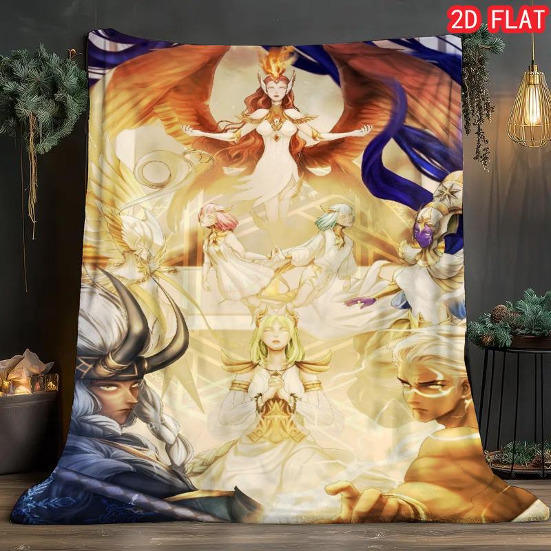 AFK Journey Zeus Flannel Blanket, Fantasy God Character Print Throw Blanket for Sofa Bed 75x90cm
