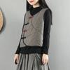 Gilet a quadri da donna Autunno Inverno Stile Cinese Bottoni a Rana Retro Ampio Senza Maniche Gilet