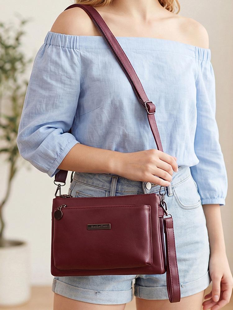 Women's Soft Leather Waterproof Crossbody Bag - 2026 Summer Fashion, Multi-layer, Versatile Single Shoulder Small Square Design