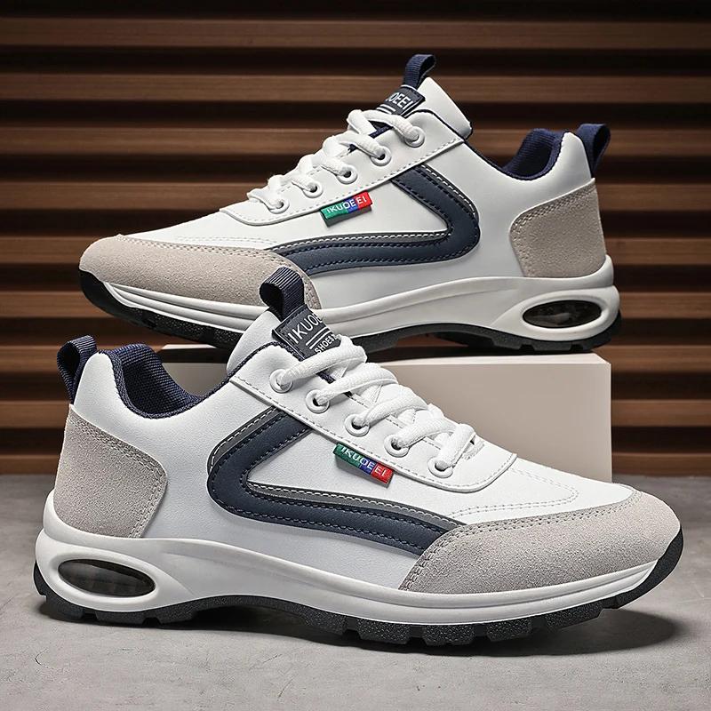 Herr Casual Löparskor Vår och Höst Nya Inre Förhöjda Vita Läderöverdelar Vattentät Nylonsula Herr Sneakers