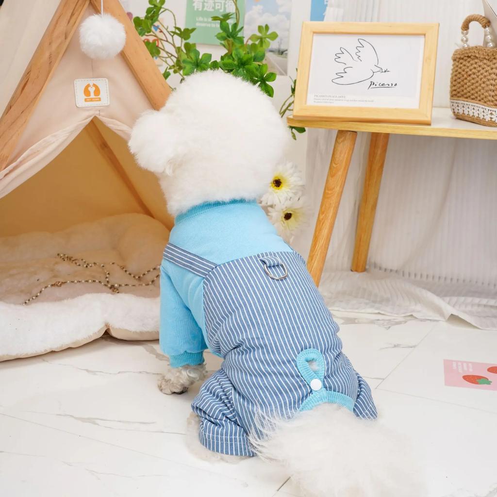 Pet Striped Jumpsuit Clothing Small Dog Contrasting Color Patchwork Clothing Four Legged Shoulder Strap Pants Teddy Bear