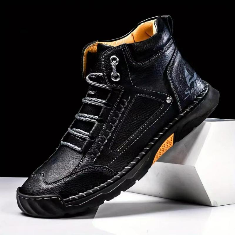 Men's Leather Ankle Boots Outdoor Casual Boots Vintage Soft Sneakers Flat Lace-up Boots Handmade Large Size Mens Shoes Botines