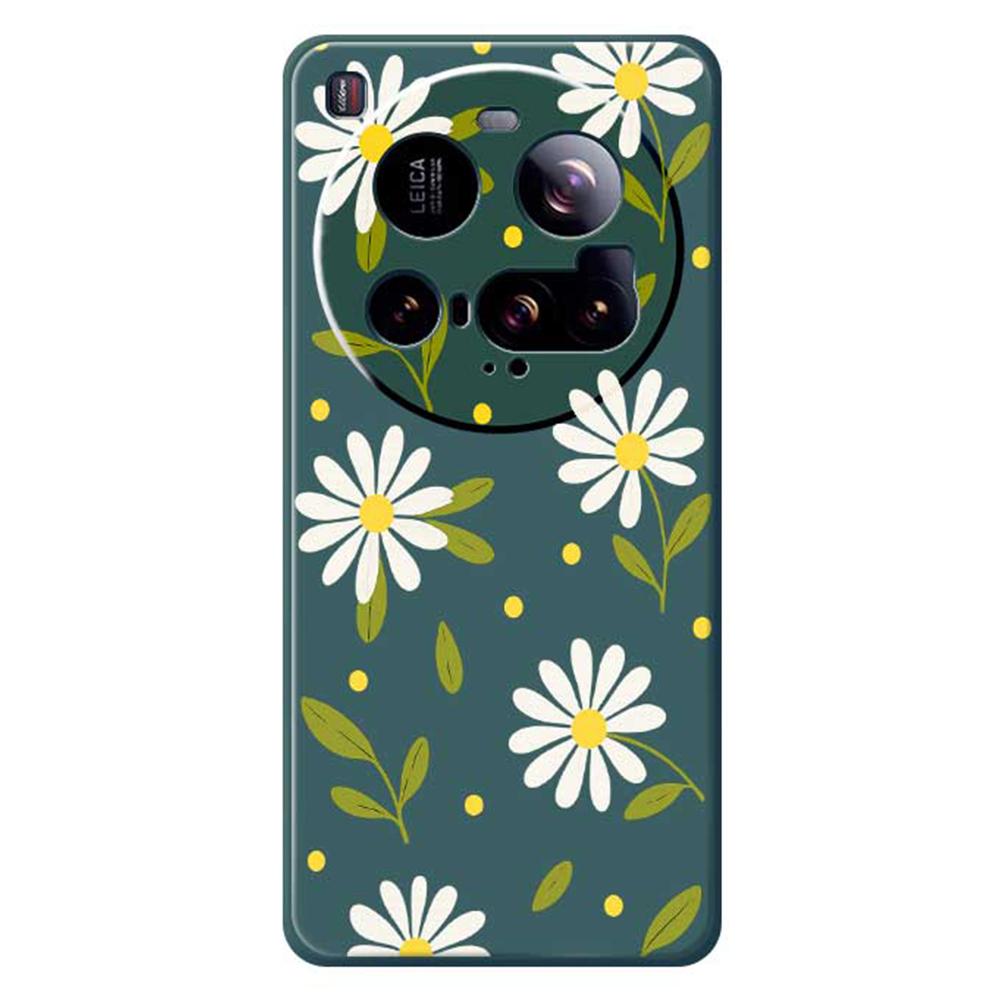 For Xiaomi 15 Ultra Case White Flowers Green Leaves Pattern Printing Straight Edge TPU Phone Back Cover