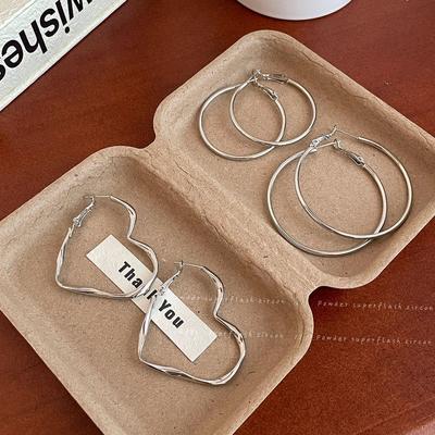 "Large Geometric Silver Earrings for Women - Plain, Simple, Round, and Stylish for European and American Fashion"