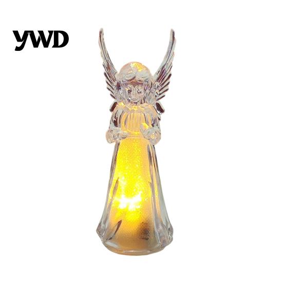 Prayer Angel Figurine Guardian Night Light, Small Reading Playing Music Acrylic Statue Decoration with LED Light for Desk, Table, Shelf Decor Peaceful