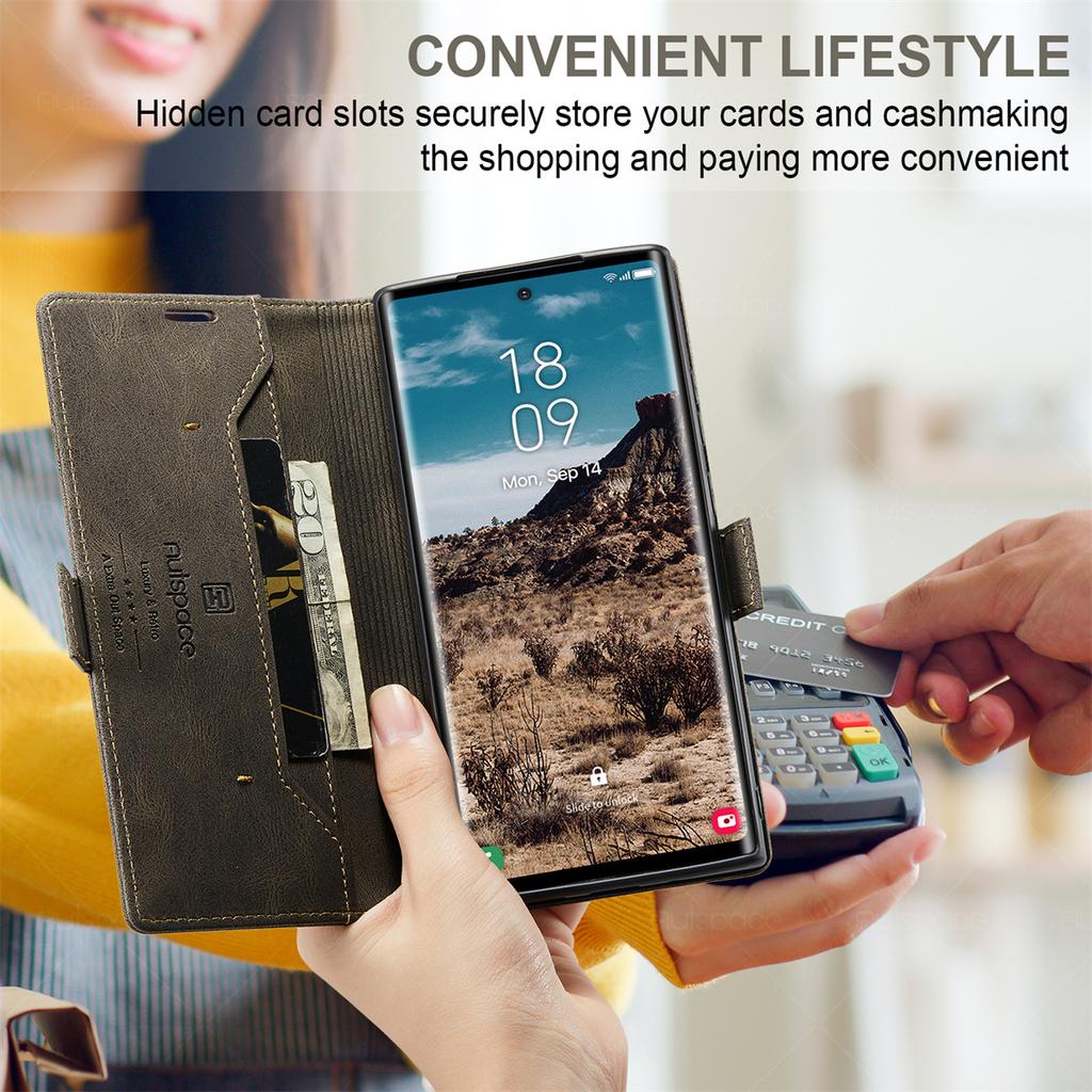 Premium Vintage Leather Wallet Case for Samsung Galaxy S24 Ultra - Flip Cover with Card Slots, Shockproof Retro Style (4 Colors)