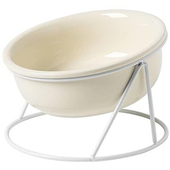 Cat dish ceramic 15-degree incline easy eat protects cervical spine dog food bowl water pet detachable bottle clean plate (beige)