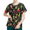 Women's Short Sleeved Patterned Pockets, Work Print Stand Up Collar, Single Breasted Protective Clothing, Cardigan Jacket, Top