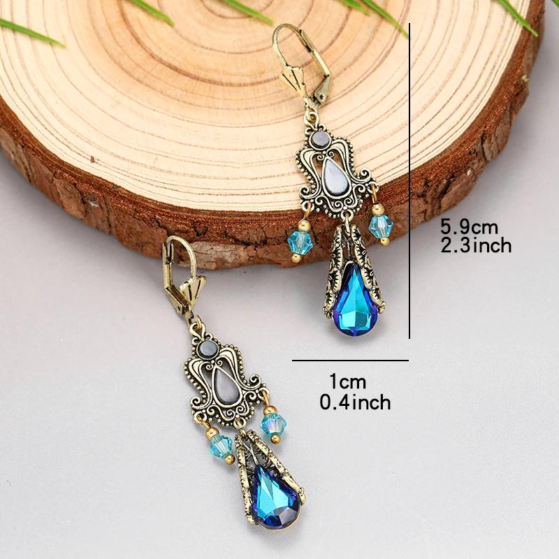 Vintage Luxury Wedding Earrings Blue Water Drop Crystal Tassel Earrings For Women Elegant Bride Engagement Jewelry Gifts