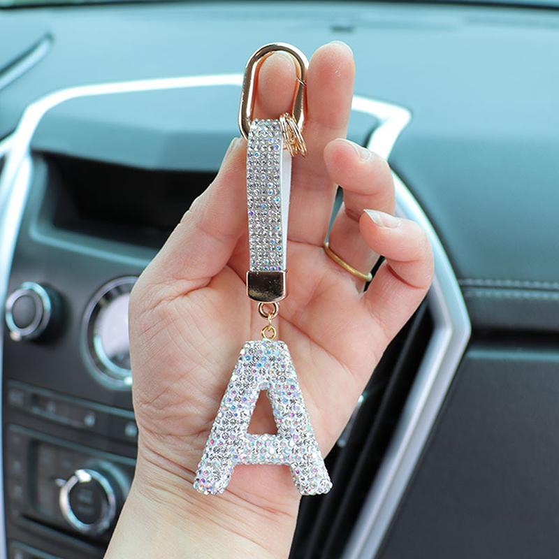Fashion Sparkling Rhinestone Alphabet Keychain Cute Letter Charm Key Ring Exquisite Backpack Decoration Accessories Gifts