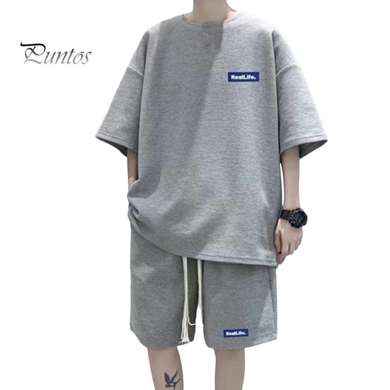 

Мужской комплект из 2 предметов, повседневный спортивный костюм, шорты, летний свободный спортивный костюм с коротким рукавом, спортивный комплект, домашняя одежда с вафельной текстурой, подходящий костюм M серый