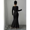 Elegant Sexy Long Sleeved Fishtail Dress Tight Fit Spring Pleated Square Collar Solid Color Party Maxi Long Dresses Evening Spring Bodycon Dress