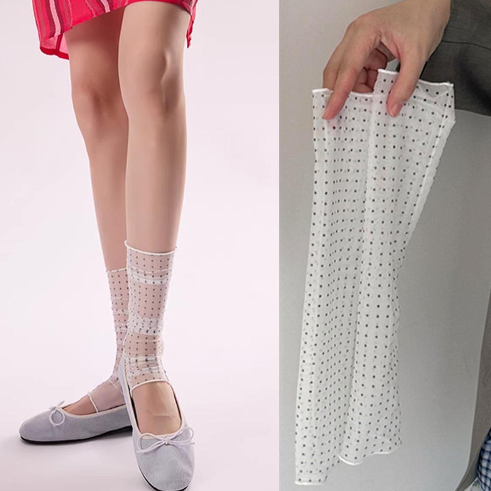 

Fashion Ultra-thin Polka Dot Sock Skin-friendly Breathable Women Silk Sheer Stacked Socks Soft Women Sheer Socks Summer 35-39 білий